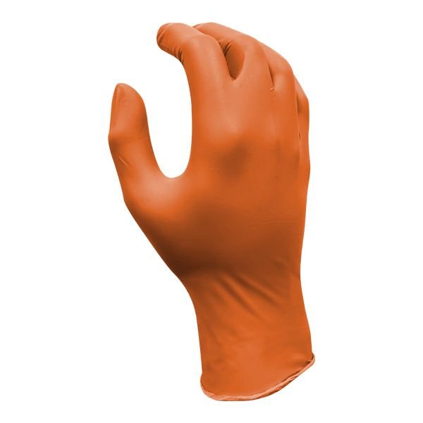 Royalty Premier X-Large Orange 8mil Diamond Textured Powder Free Gloves - Image 2